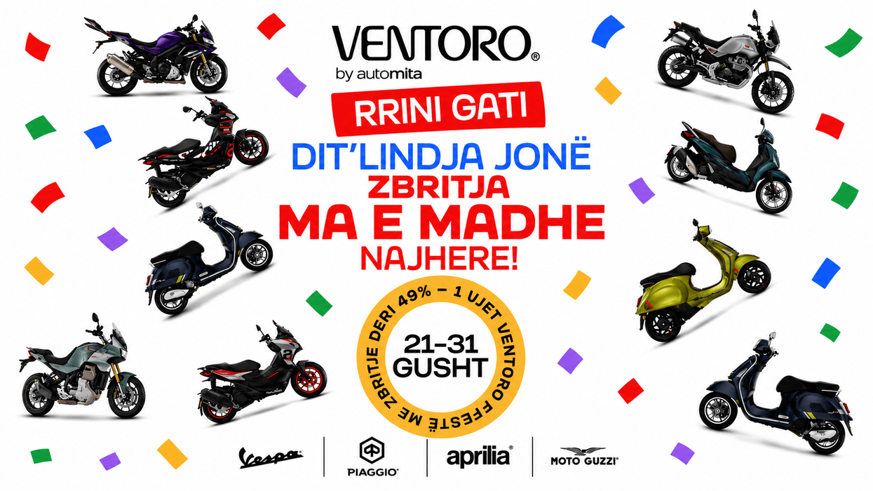 Deri në 49% ZBRITJE - Ventoro Motors by Auto Mita sjell ofertat më të mëdha të vitit për Vespa dhe modelet tjera!