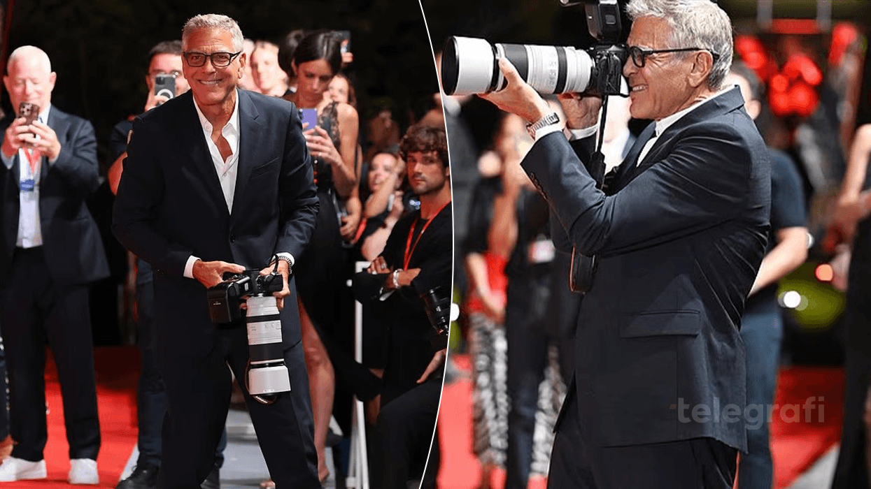George Clooney bën shaka me fotografët në tapetin e kuq në Venecia
