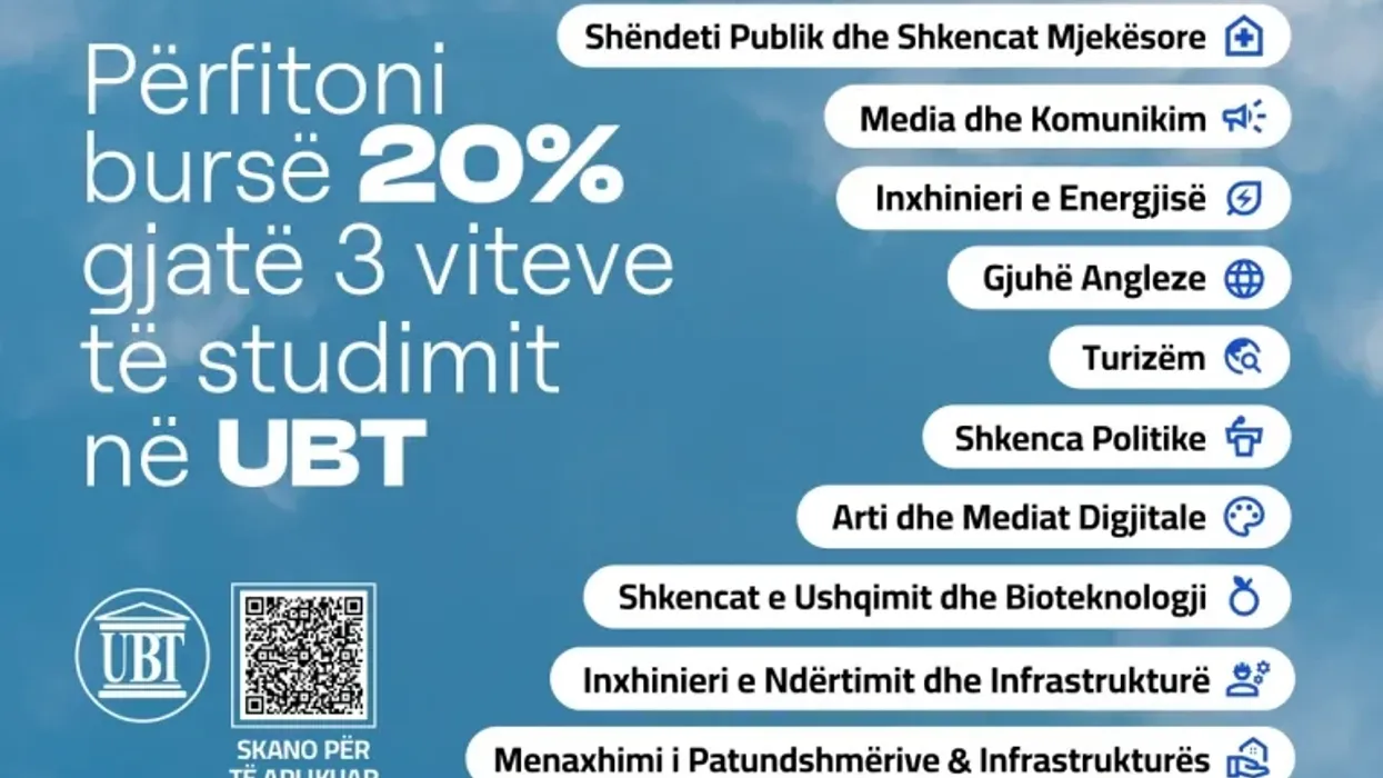 UBT hap dyert për gjeneratën e re: Bursa 20% për studentët e shkëlqyeshëm në 10 programet më të kërkuara UBT hap dyert për gjeneratën e re: Bursa 20% për studentët e shkëlqyeshëm në 10 programet më të kërkuara