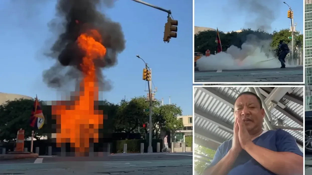 Një burrë i vë flakën vetes jashtë selisë së OKB-së në New York Një burrë i vë flakën vetes jashtë selisë së OKB-së në New York