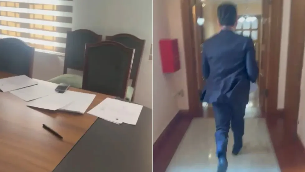 Deputeti Agron Shehaj rrëmben dokumentin konfidencial të marrëveshjes me SHBA-të dhe largohet me vrap