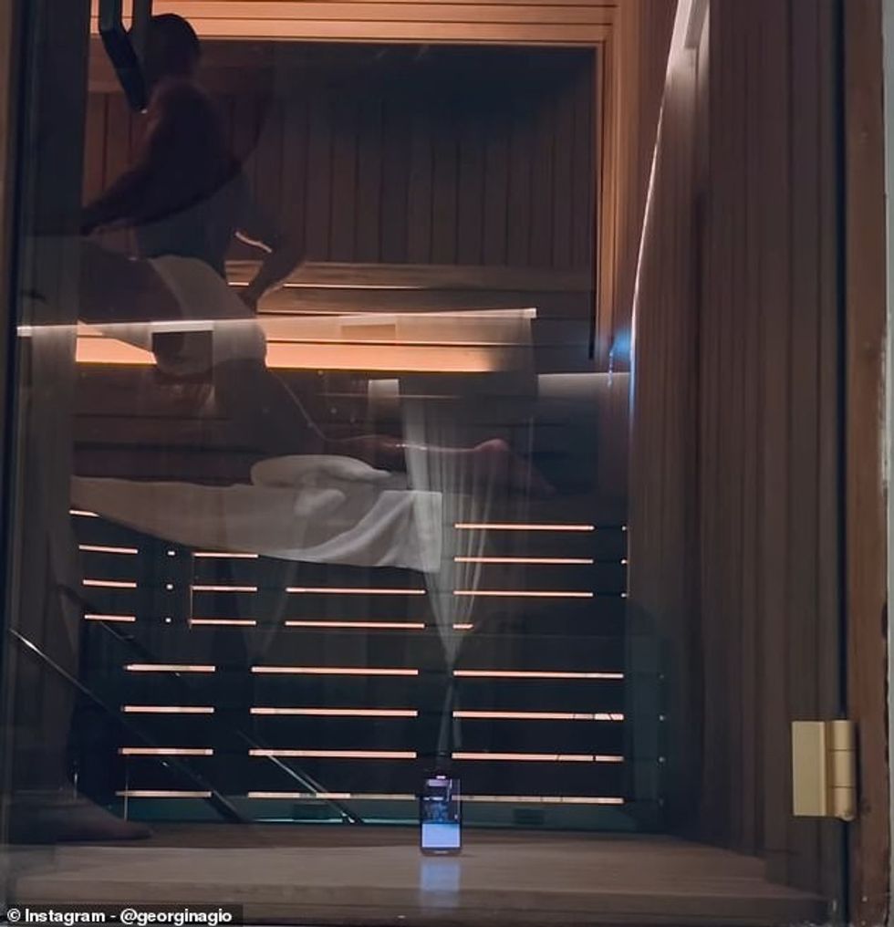 In his white boxers, Ronaldo got into a lunging position on the bed he had been quietly resting on