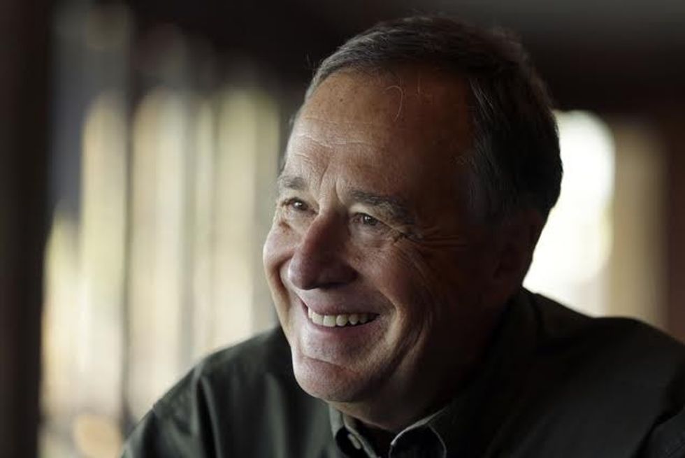 In this photo made Thursday, April 14, 2016, Johnny Morris, founder of Bass Pro Shops, speaks during an interview in Ridgedale, Mo. Instead of panicking when a massive sinkhole swallowed tons of earth at his exquisite golf course deep in the Missouri Ozarks last year, Morris saw an adventure and possibility. (AP Photo/Jeff Roberson)
