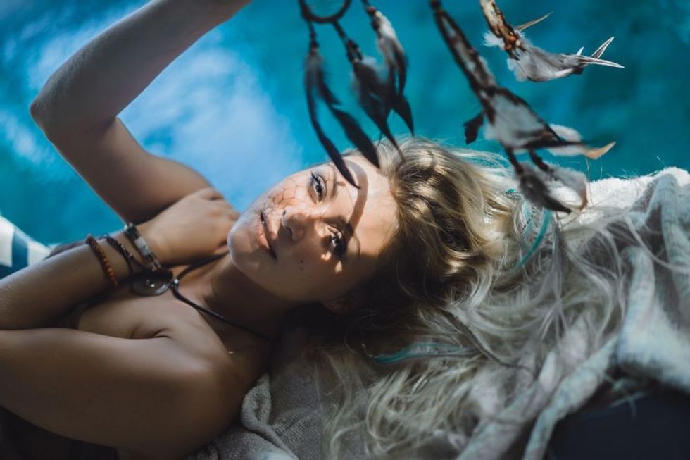 indian girl home dream catchers beautiful blond