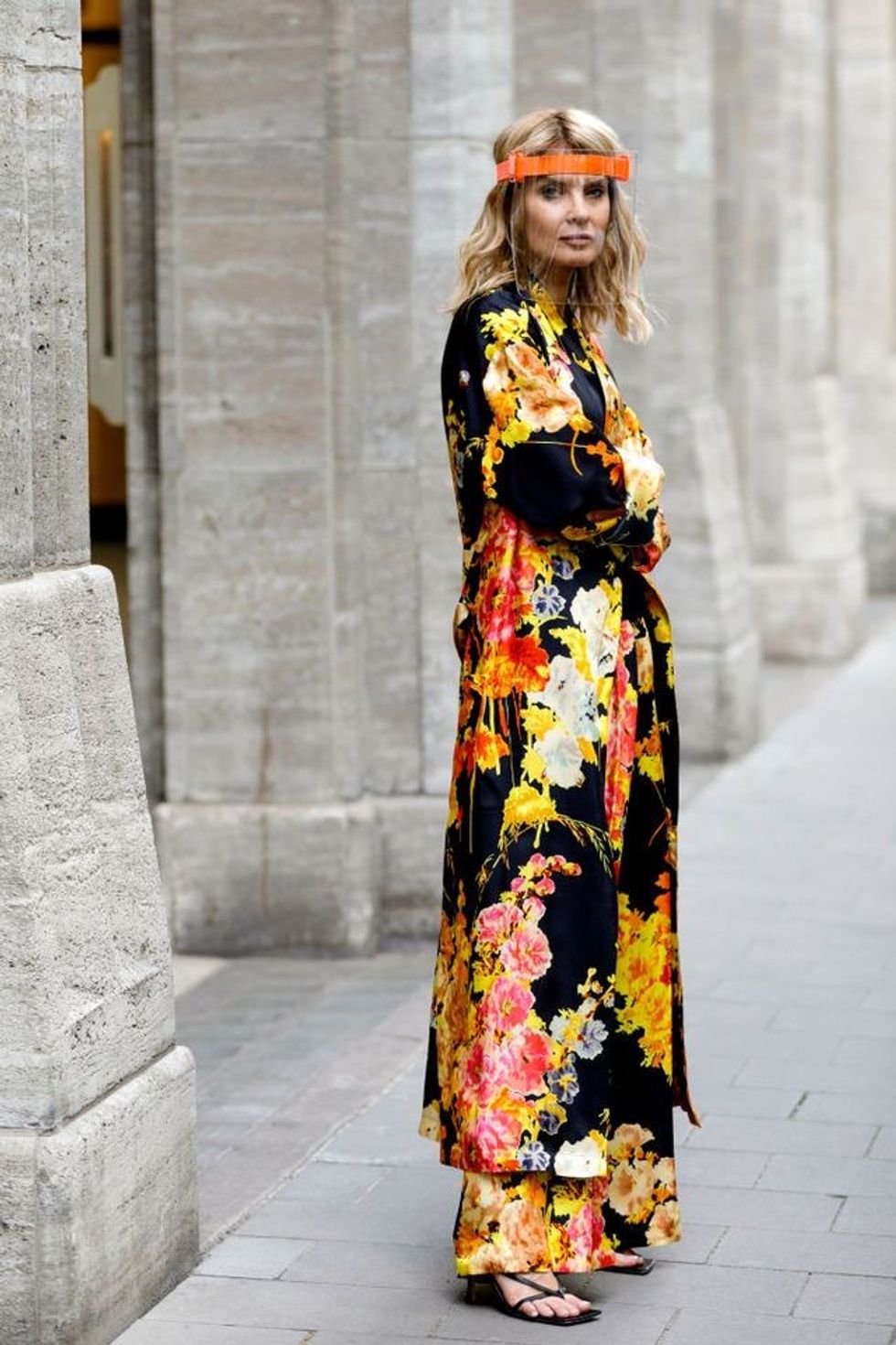 influencer gitta banko wearing silk pants with floral print news photo 1594760526