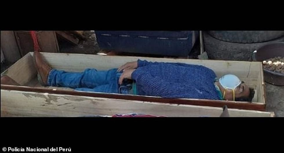 Jamie Rolando Urbina Torres, mayor of a small town in Peru, jumped into an open casket and pretended to be dead when police arrived to arrest him for breaking curfew