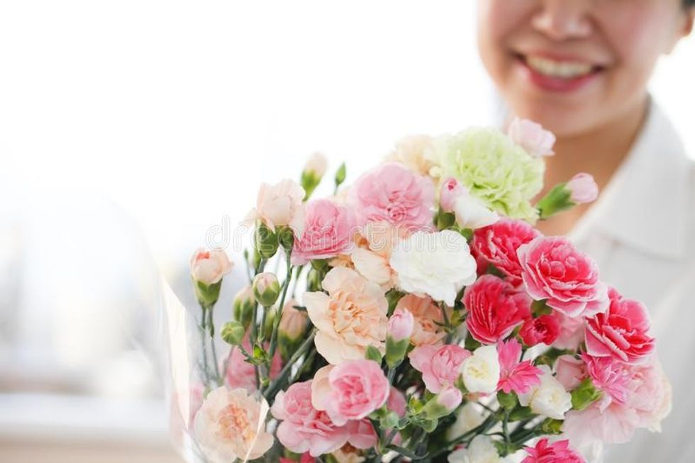 japanese woman carnation bouquet presents children mother s day 165272947