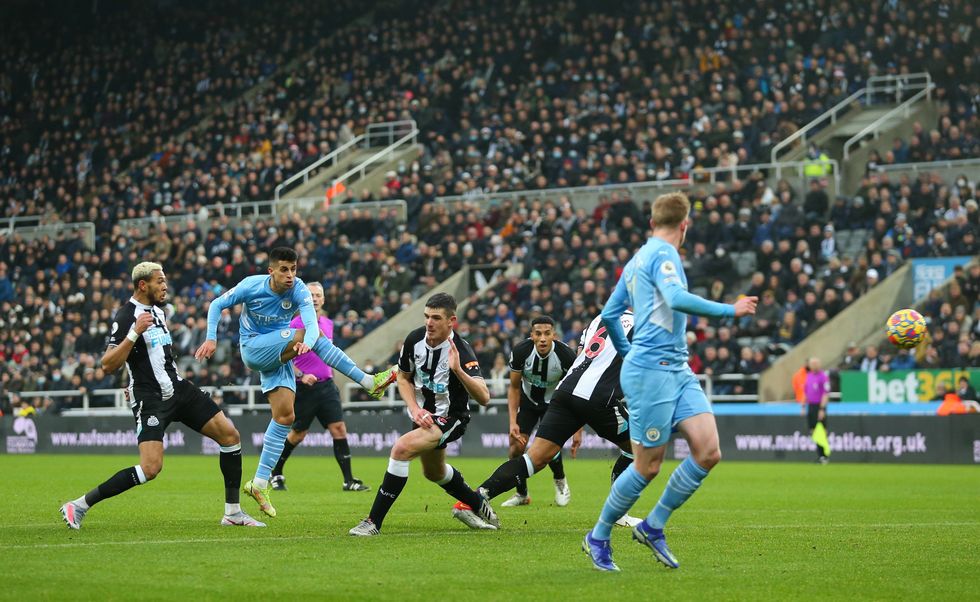 Joao Cancelo fires his only goal from 46 Prem shots this season, in the 4-0 win at Newcastle in December