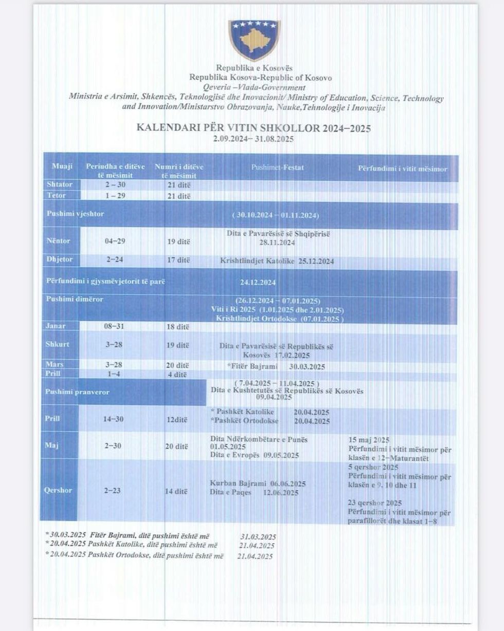 kalendari shkollor