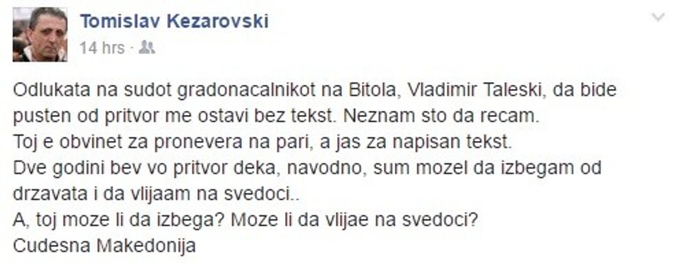 Kezharovski reagon ndaj Taleskit