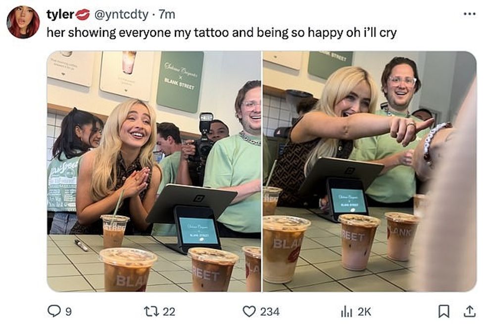 Klientët dhanë vlerësimet e tyre për shërbimin e Sabrinës në rrjetet sociale, me një shkrim: 'Barista ime po flironte me mua!'