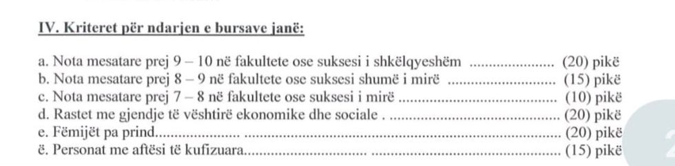 Kriteret per ndarjen e bursave DKA Gjakove