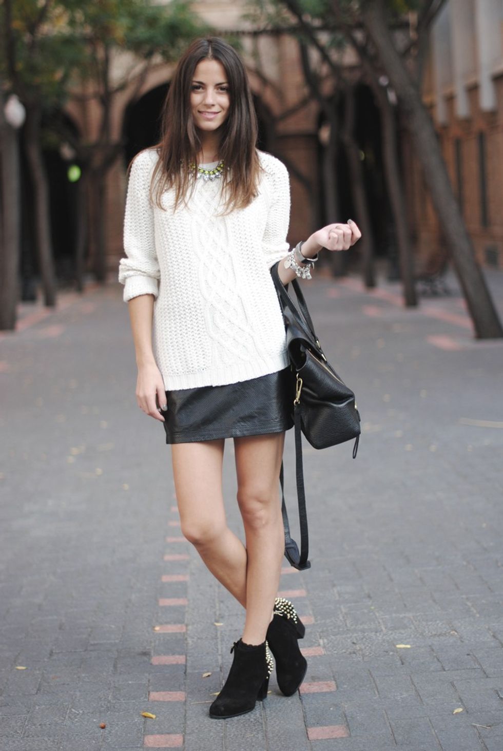 leather skirt ankle boots style