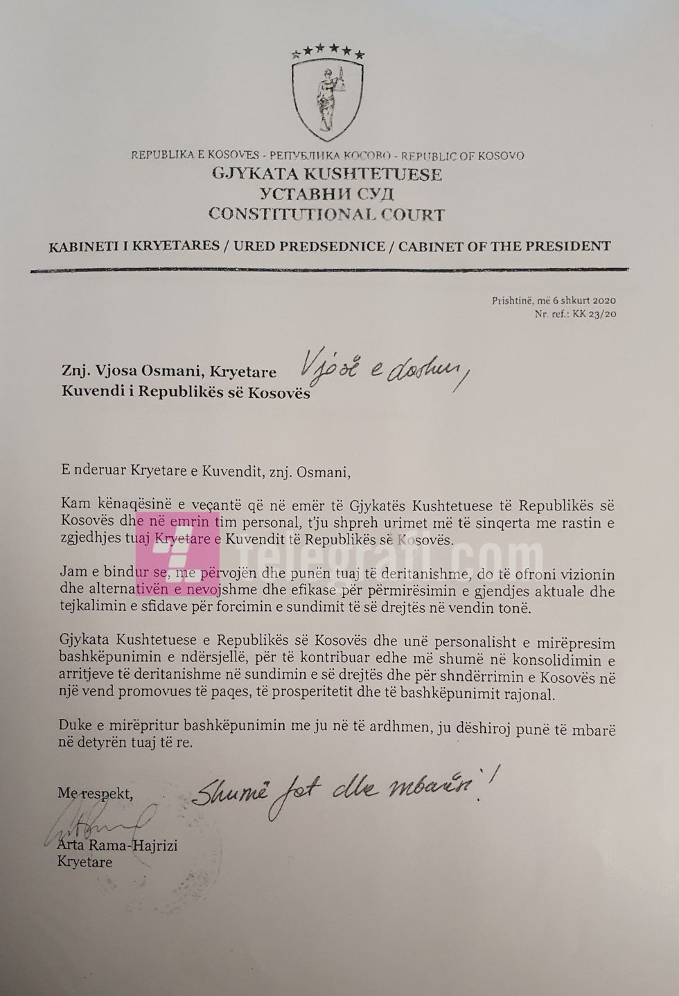 Leter urimi per Kryeparlamentaren Osmani Sadriu Copy scaled
