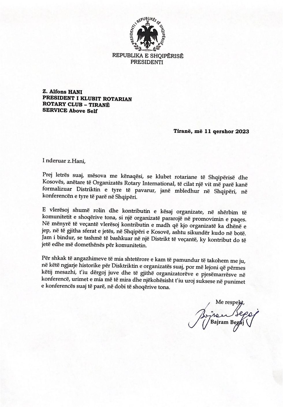 Letra e Presidentit 1