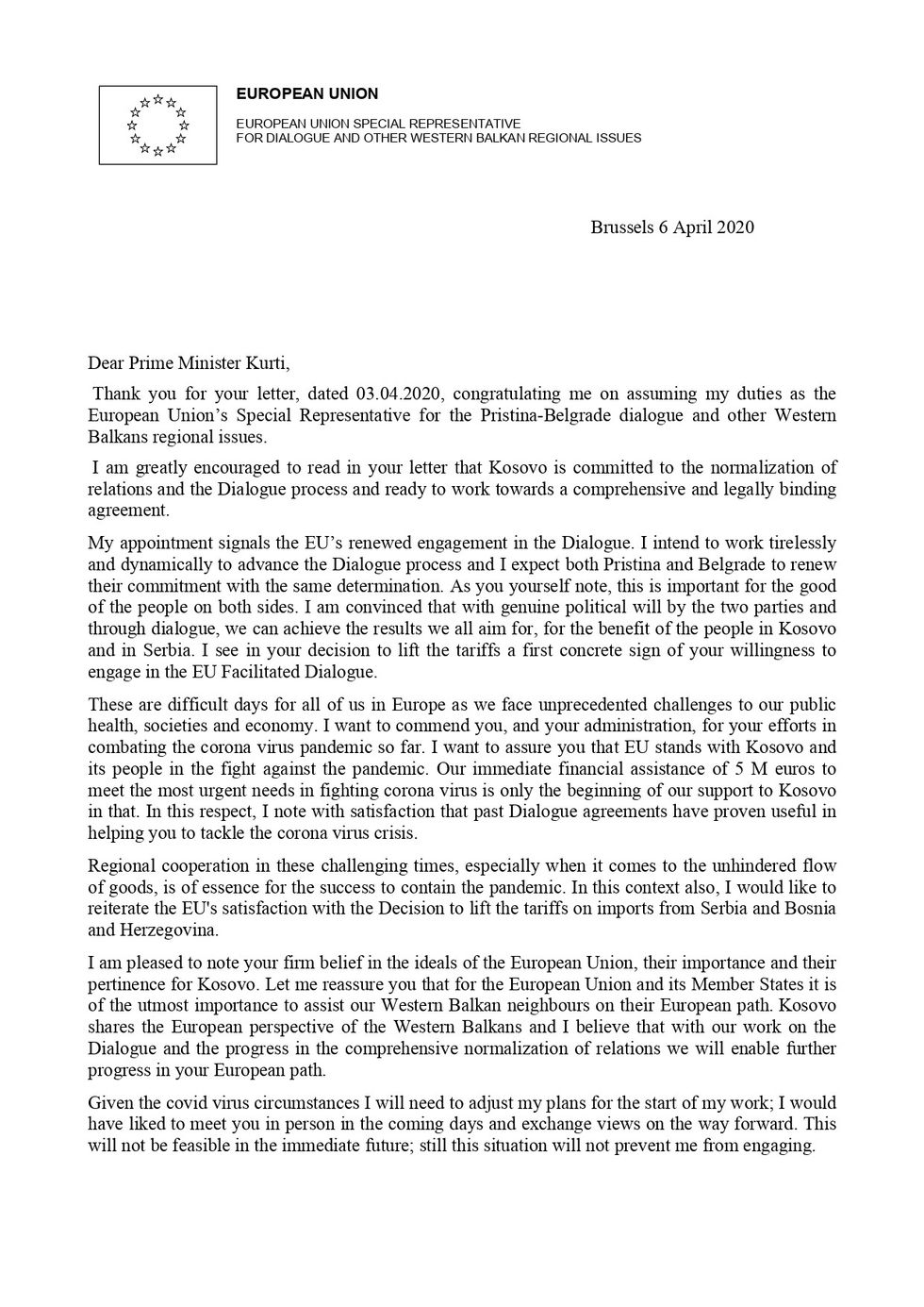Letter from Mr Lajcak page 0001