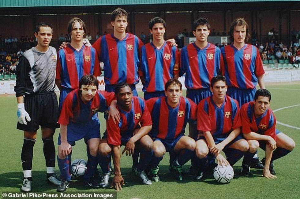 Lionel Messi (pictured bottom left) in the Barcelona junior team as well as Gerard Pique (top row third from the left) and Cesc Fabregas (top row second from the right). FC Barcelona helped Messi's family pay for his growth hormone disorder treatment aged 13