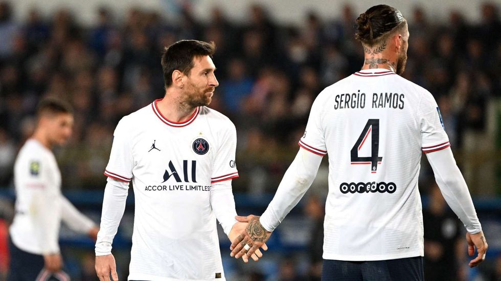 lionel messi sergio ramos psg v strasbourg 2022