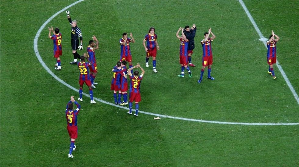 los jugadores del barca celebran 5 0 del clasico 1606570724434