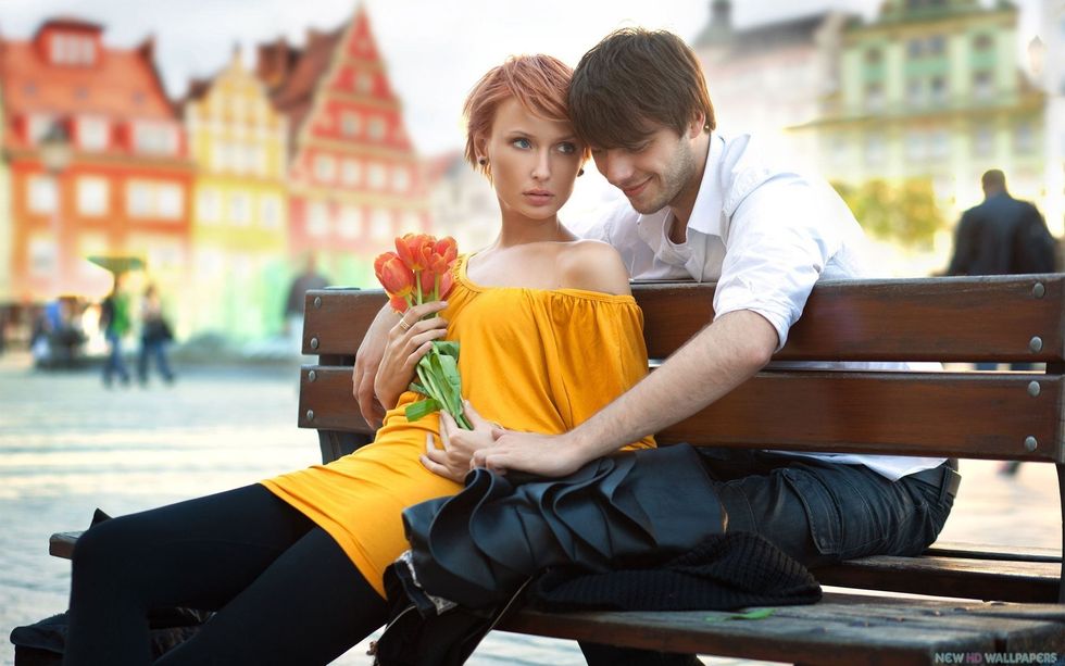 Love Couple on the Bench wide