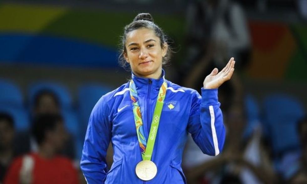 Majlinda Kelmendi of Kosovo wins Gold in Womens 52 kg Judo Event 1