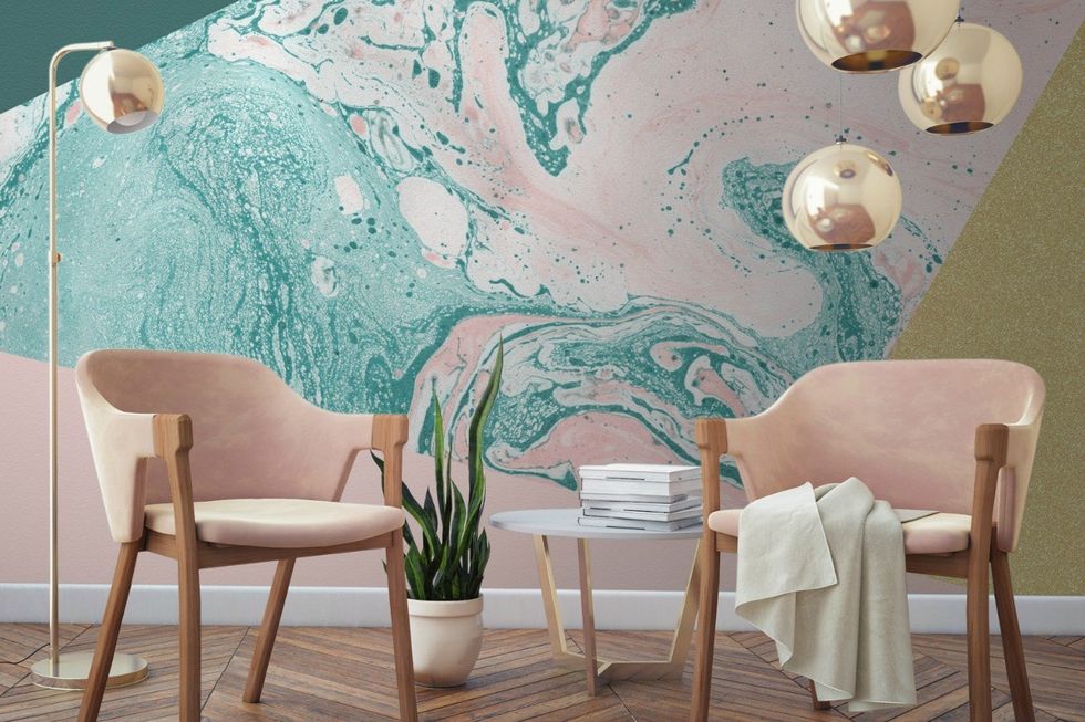 Marble and Glitter wallpaper design my murals wallpaper with copper pendants