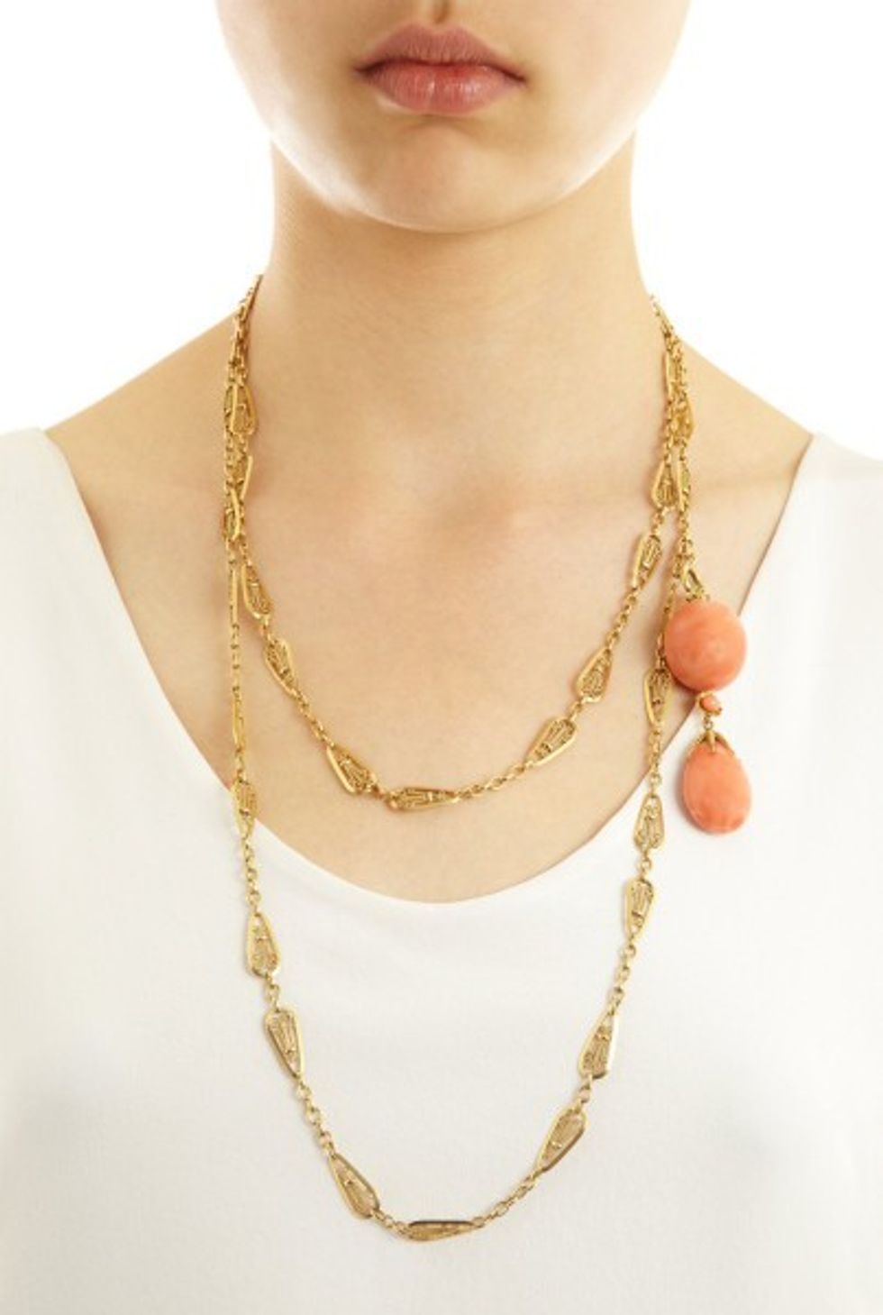 marielivia collings antique jewelry yellow gold lacy chain necklace with coral pendant product 1 13600693 042393023 large flex