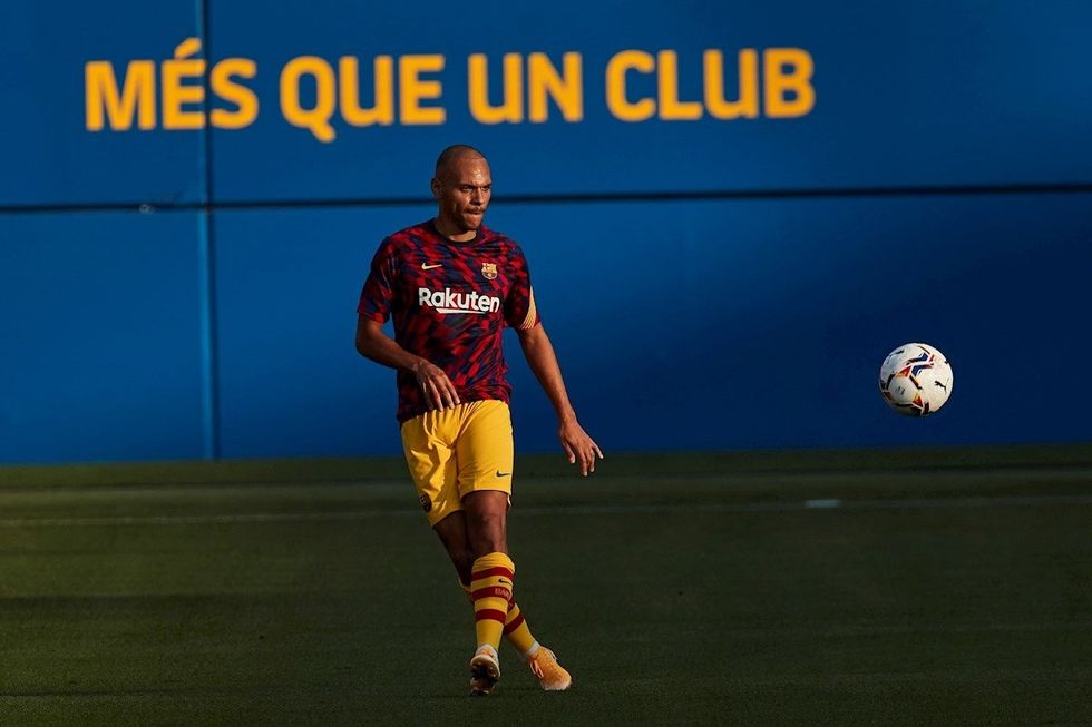 martin braithwaite en un entrenamiento con el barca efe