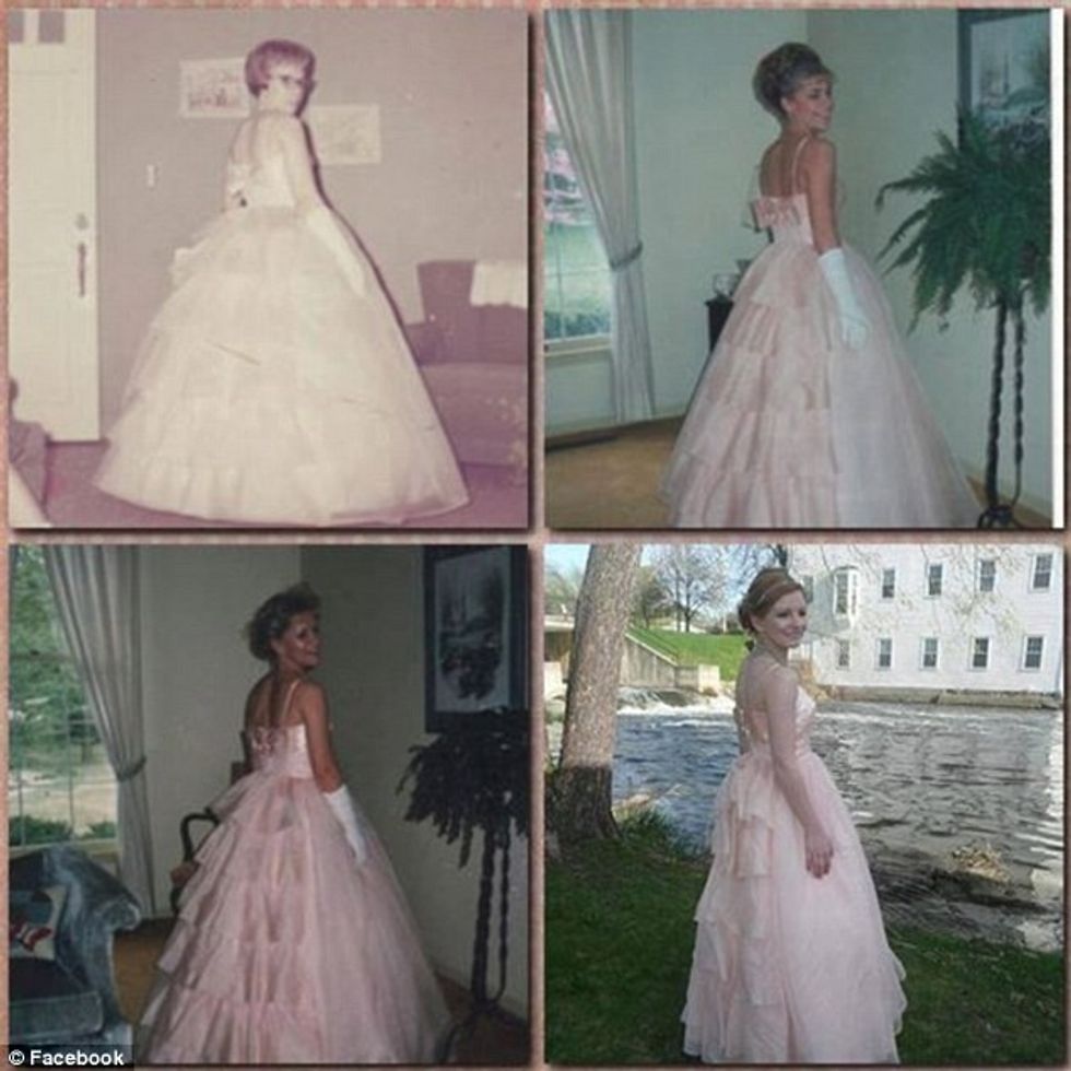 Maturantet me fustanet që veshën nënat e tyre gjatë mbrëmjes së maturës foto 4