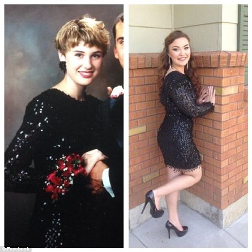 Maturantet me fustanet që veshën nënat e tyre gjatë mbrëmjes së maturës foto 6