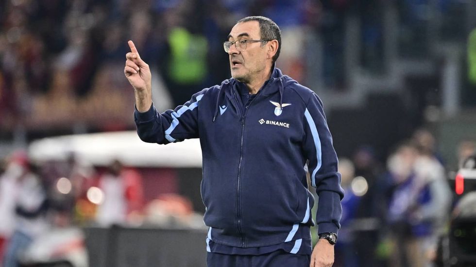 maurizio sarri gestures on the touchline during lazio game in serie a