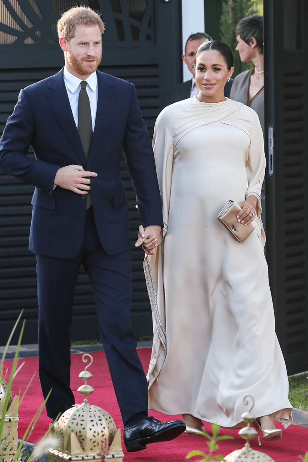 meghan markle maternity style cream evening dress 1613408244