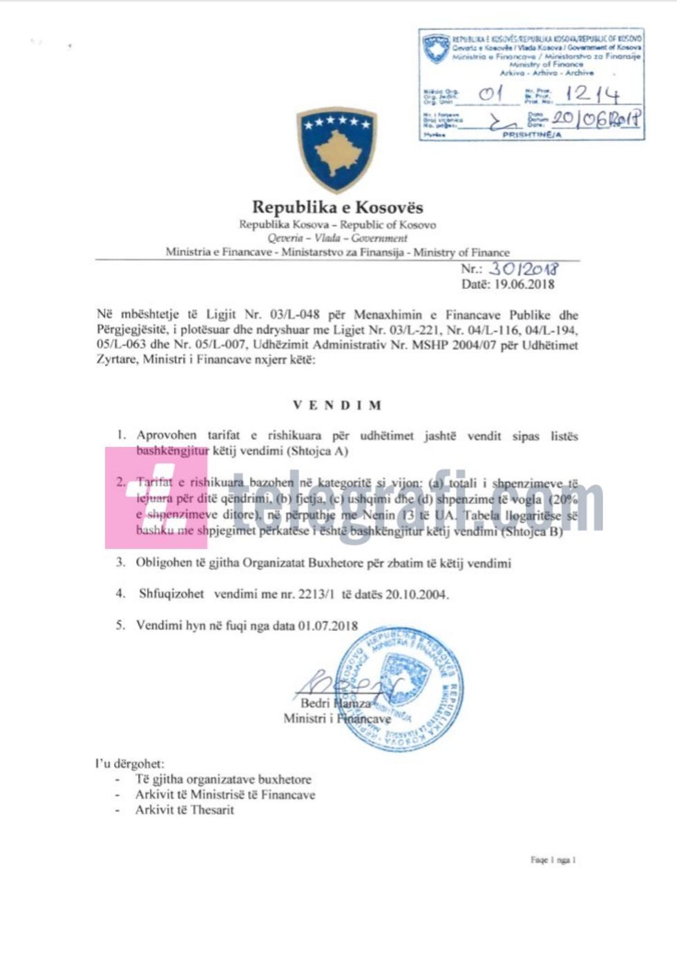 MF vendimi 001