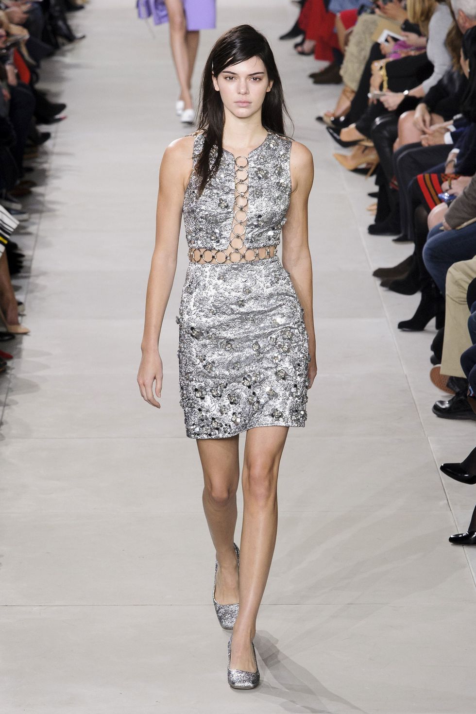Michael-Kors-Kendall-Walked-Runway-Silver-Dress