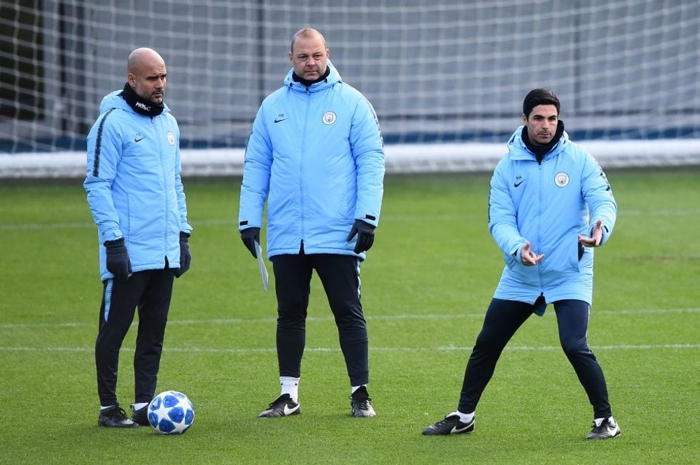 Mikel Arteta is set to raid Manchester City for assistant manager Rodolfo Borrell, middle, if he takes over at Arsenal