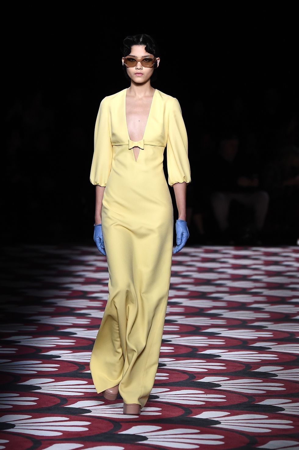 model walks the runway during the miu miu as part of the news photo 1597960541