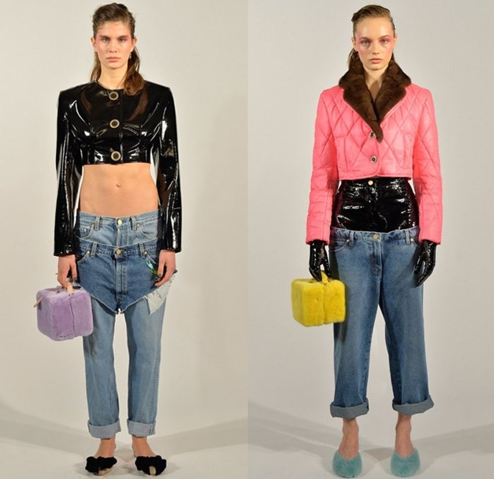 natasha zinko 2017 2018 fall winter womens london fashion week 1980s rabbit polka dots peplum crochet denim jeans observer 01x