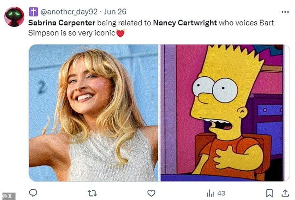 Në X (i njohur më parë si Twitter), përdoruesit e mediave sociale e kanë quajtur Carpenter të lidhur me Cartwright si 'ikonë'