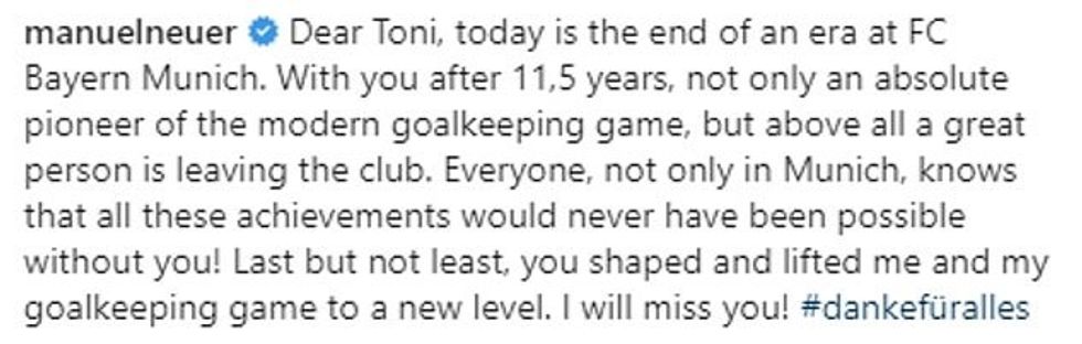 Neuer shkroi një homazhe emocionale për mikun e tij Tapalovic pasi u konfirmua largimi i tij