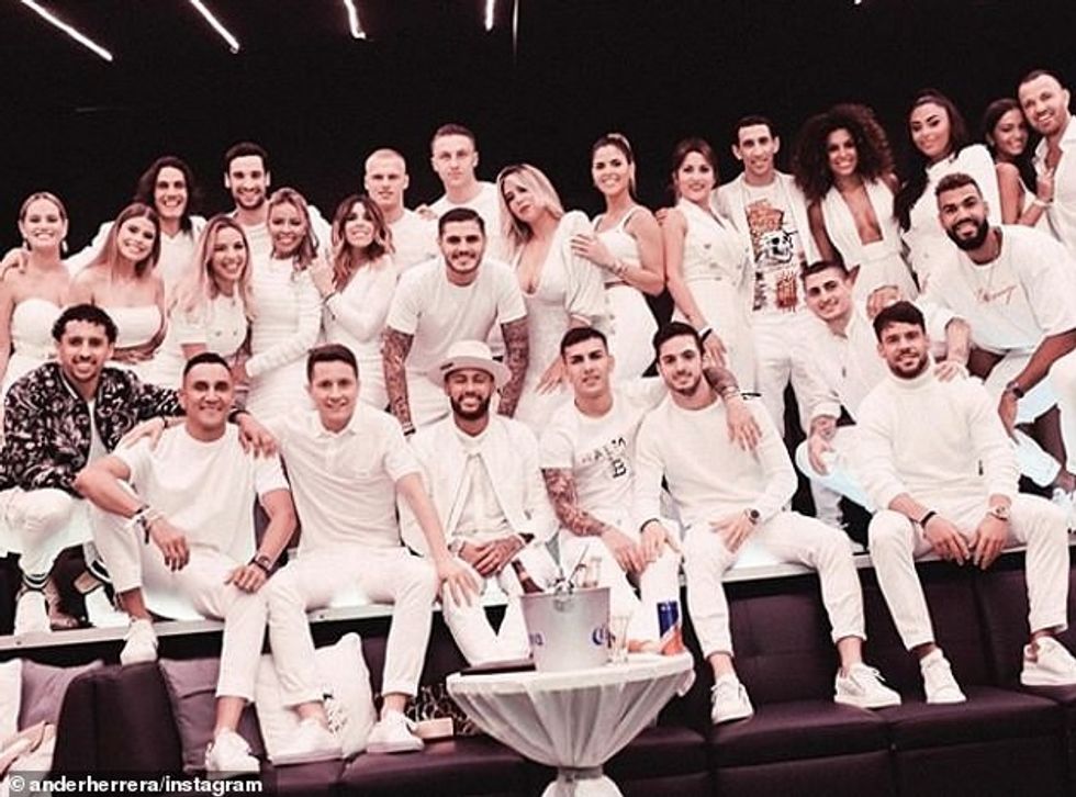 Neymar (front, centre) hosted his PSG team-mates and their WAGs at his 28th birthday party