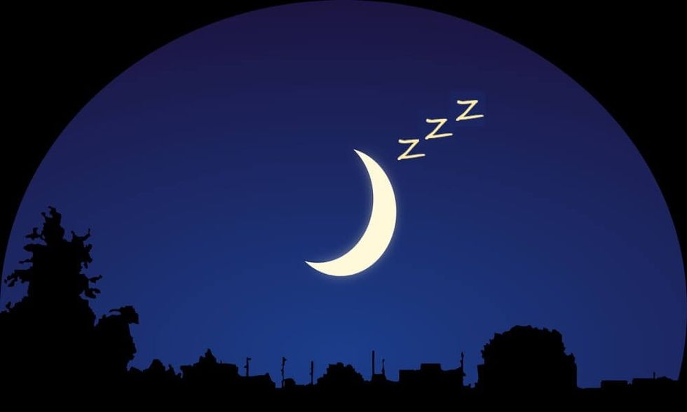 Night with dark blue sky crescent moon sleeping