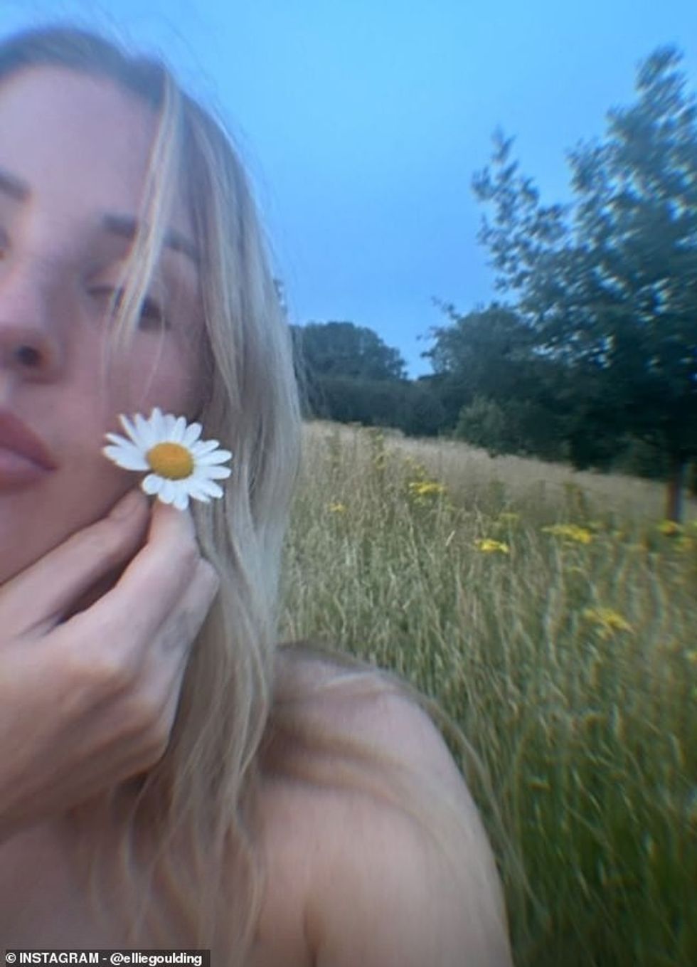 Një foto e fundit pa Ellie të mbante një margaritë në faqe në një selfie nga afër që tregonte gjysmën e fytyrës dhe shpatullave të saj