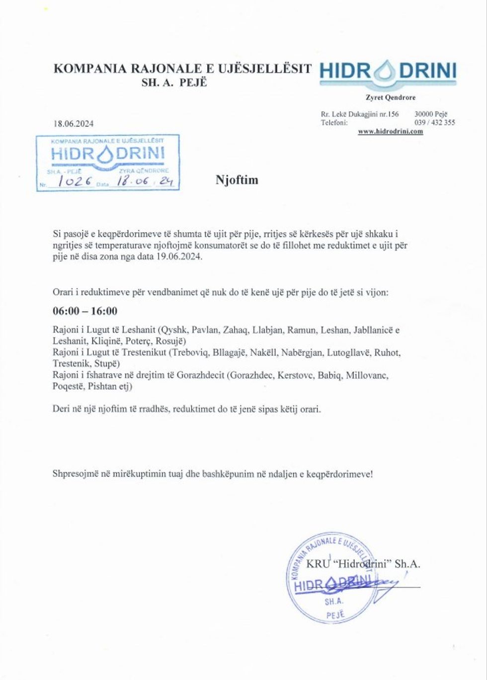 njoftimi kru hidrodrini