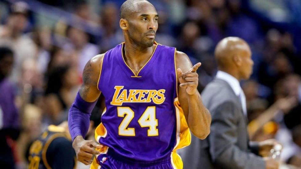 Nov 12, 2014; New Orleans, LA, USA; Los Angeles Lakers guard Kobe Bryant (24) reacts against the New Orleans Pelicans during the first quarter of a game at the Smoothie King Center. Mandatory Credit: Derick E. Hingle-USA TODAY Sports - RTR4DY0E
