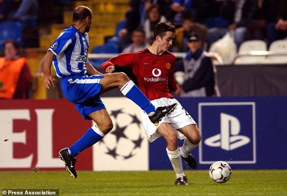 One of Pugh's eight appearances for United came against Deportivo in the Champions League