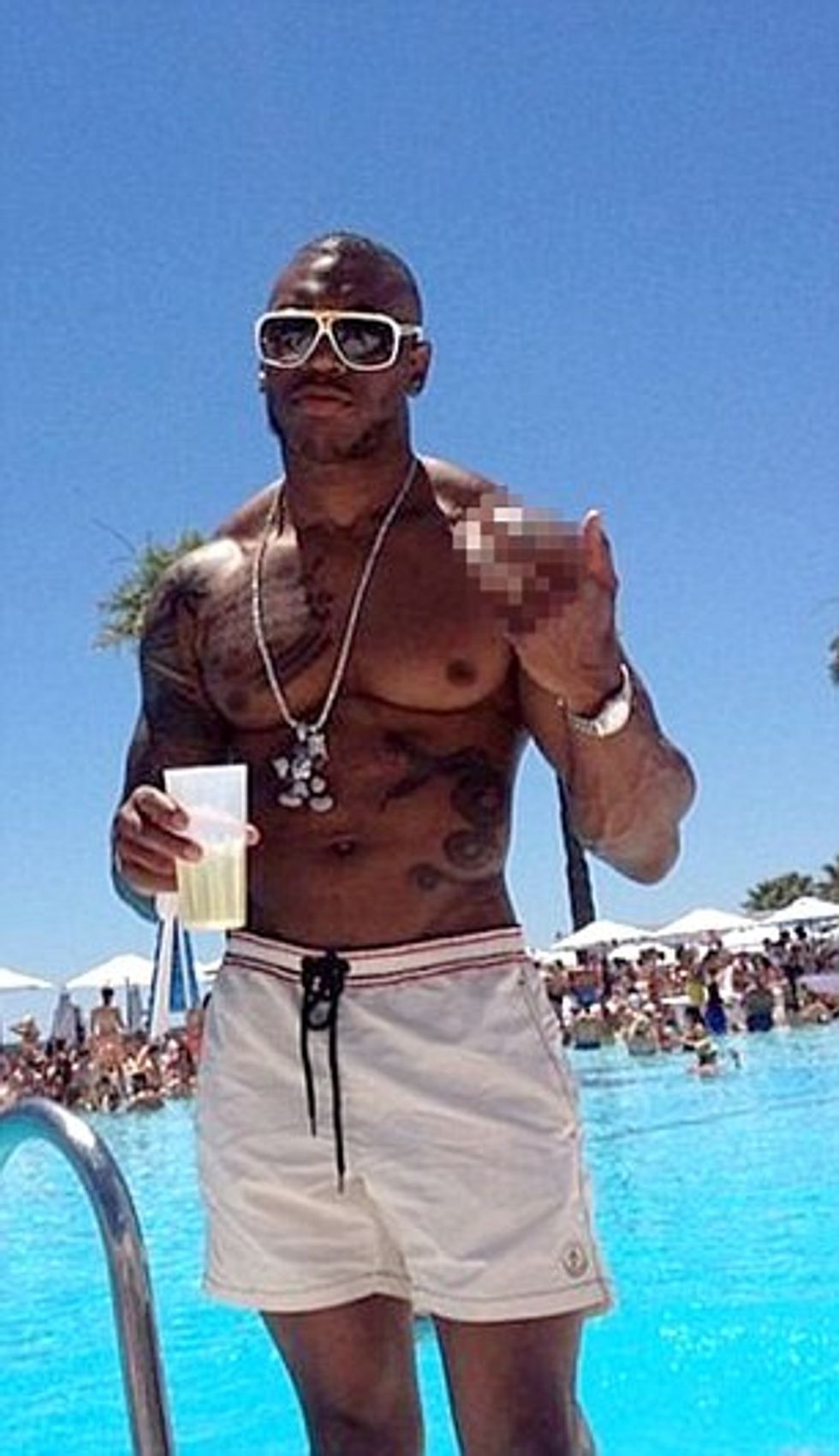 PIC FROM CATERS NEWS - (PICTURED: Levi Watson by the pool. ) - A brazen drug dealer was jailed for seven years -after being snared by Instagram pics showing his Champagne lifestyle. Levi Watson posted a range of boasting snaps on the social media site - featuring Lamborghinis, Rolex watches, baths full of cash and a Premier League footballer. Watson, 29, from Wolverhampton, was jailed for his role in a drugs ring supplying cocaine and heroin, as part of a huge drugs bust by West Midlands Police. Dealers in the ring got sentenced to more than 130 years behind bars between them. In snaps and videos posted on his Instagram page, which has more than 4,500 followers, Watson regularly boasted about his lavish lifestyle abroad - despite telling cops he had no steady income and lived in Wolverhampton. SEE CATERS COPY.