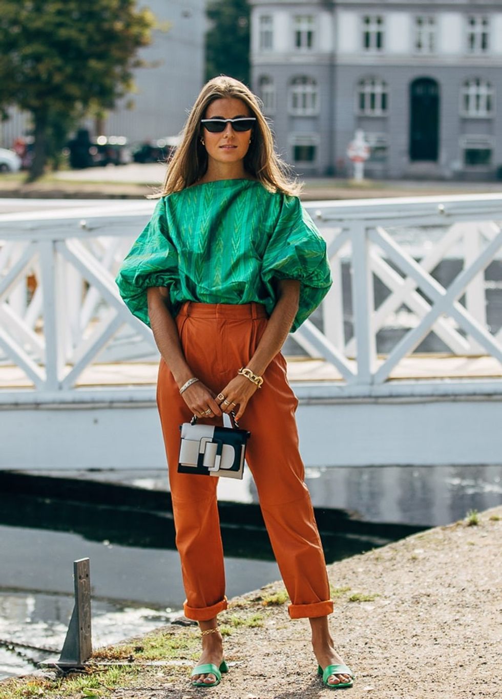 Poofy statement sleeves in the IT color of the season GREEN