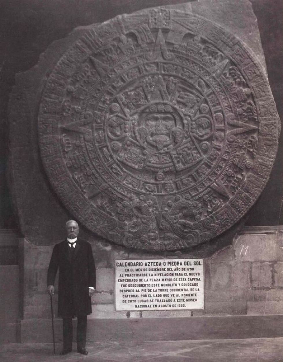 Porfirio Diaz And The Aztec Sun Stone, 1910