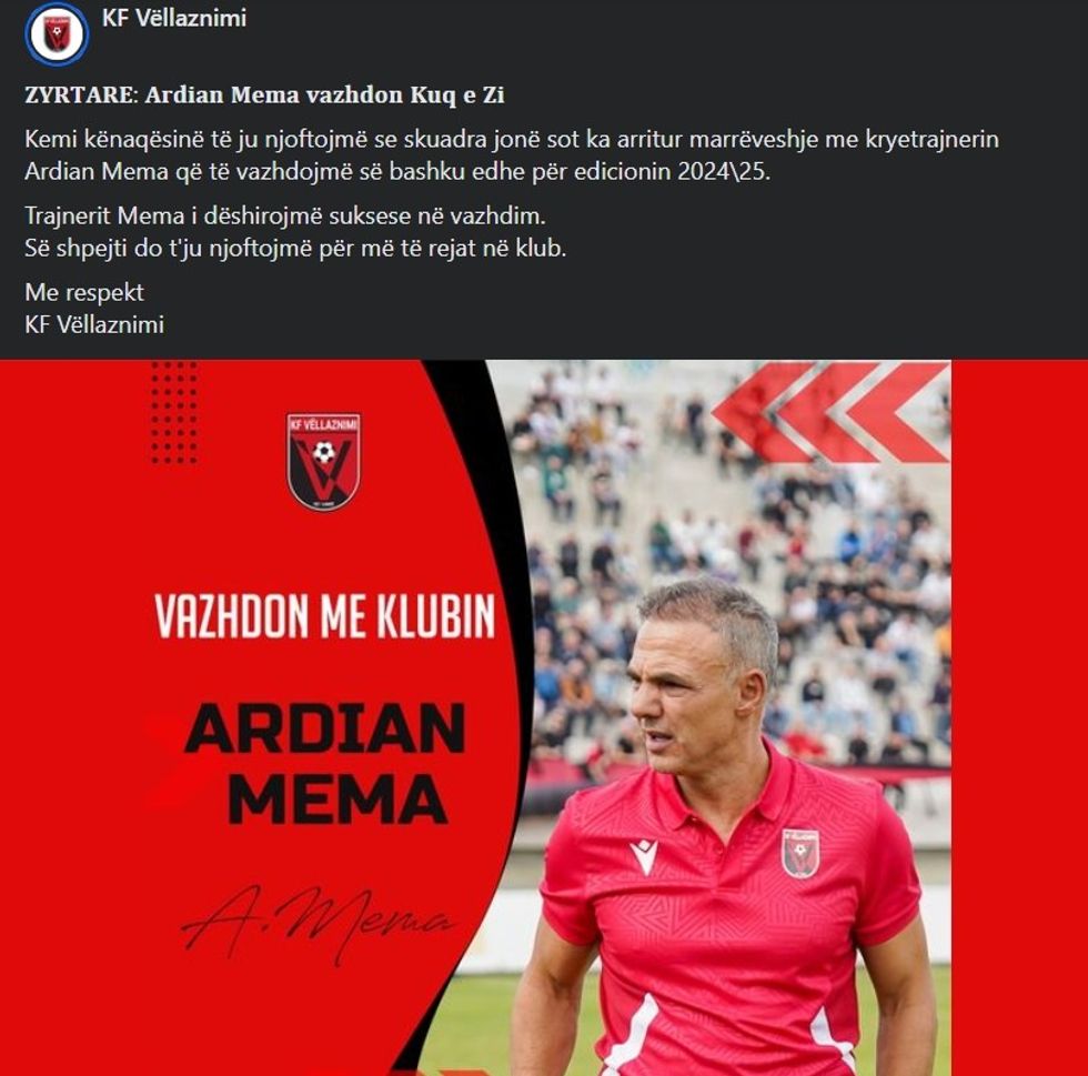 Postimi i KF Vellaznimit ne Facebook 1