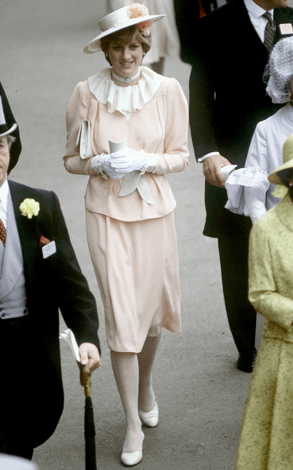 princess diana fashion before royalty baby pink dress with cream frill collar 1610123752